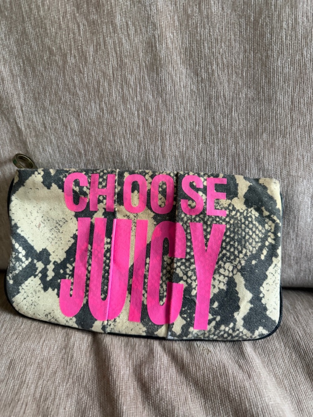 Juicy Couture Pink 'Choose Juicy' Snake-Print makeup bag